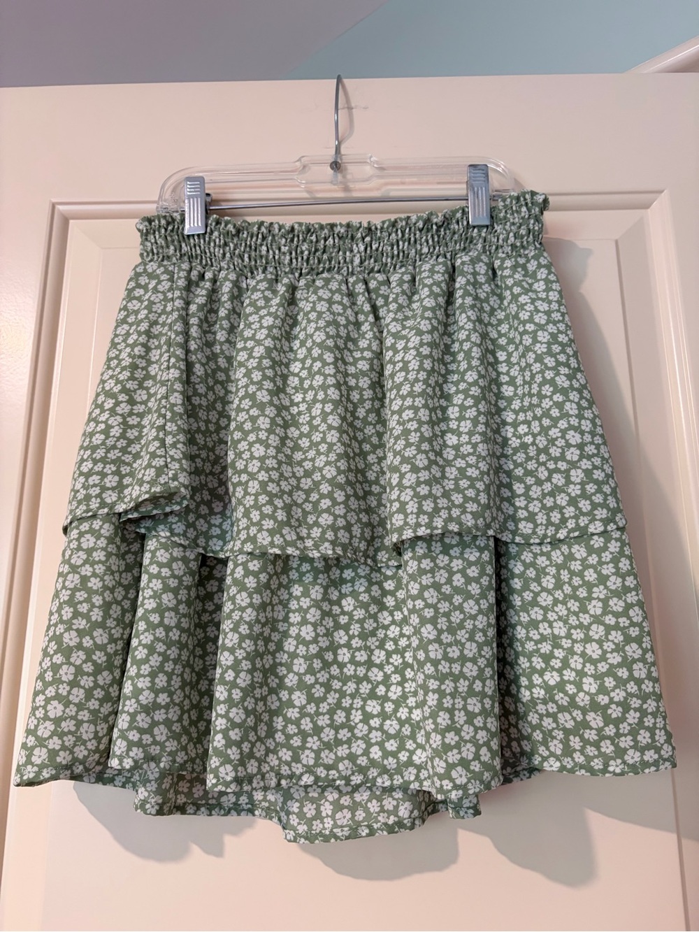 Altar’d State Smocked Waist Green Floral Tiered Mini Skirt Size M